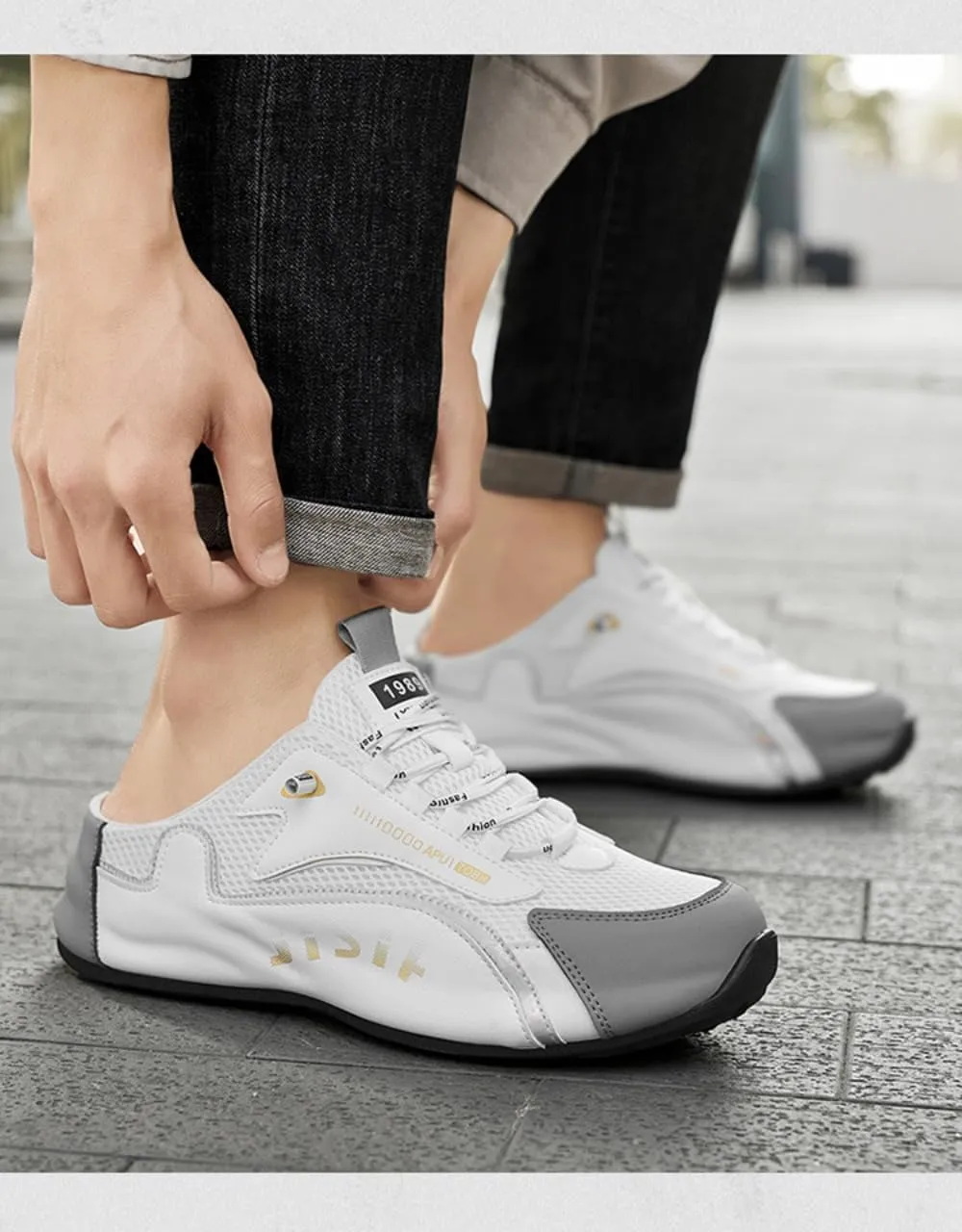 Backless Tennis Shoes for Men Wide Mule Sneakers Slip on House Slippers Platform No Slip Chunky Sole Breathable Mesh Lightweight Leather Casual Walking Slides Lace Up Comfort Wear Shoes Gym Sports