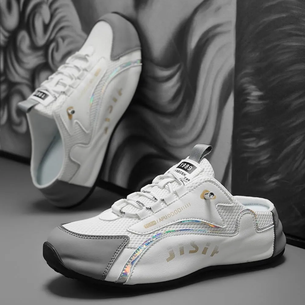 Backless Tennis Shoes for Men Wide Mule Sneakers Slip on House Slippers Platform No Slip Chunky Sole Breathable Mesh Lightweight Leather Casual Walking Slides Lace Up Comfort Wear Shoes Gym Sports