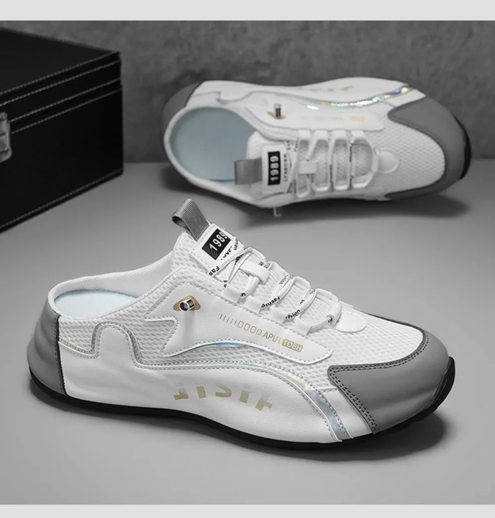 Backless Tennis Shoes for Men Wide Mule Sneakers Slip on House Slippers Platform No Slip Chunky Sole Breathable Mesh Lightweight Leather Casual Walking Slides Lace Up Comfort Wear Shoes Gym Sports