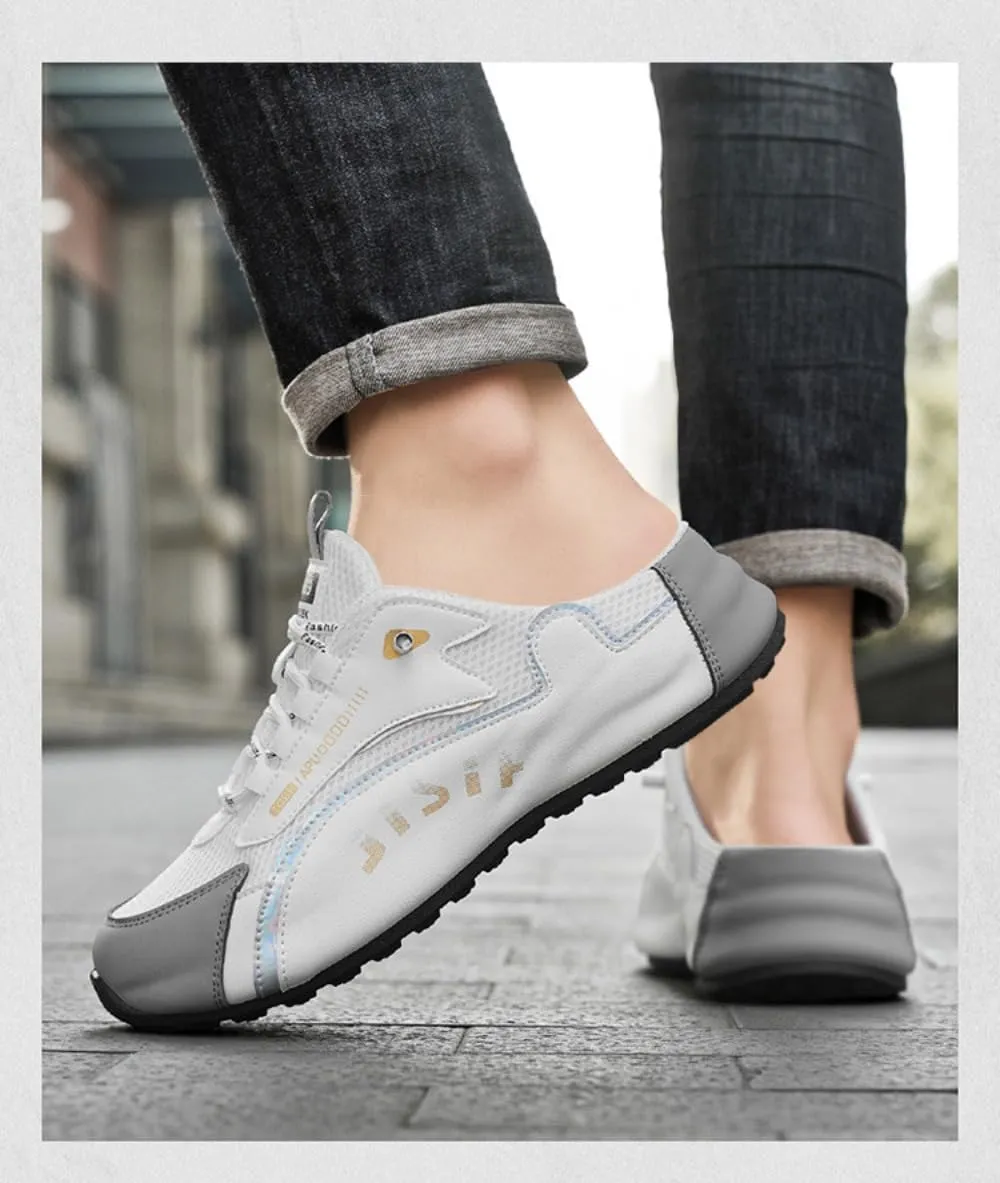 Backless Tennis Shoes for Men Wide Mule Sneakers Slip on House Slippers Platform No Slip Chunky Sole Breathable Mesh Lightweight Leather Casual Walking Slides Lace Up Comfort Wear Shoes Gym Sports