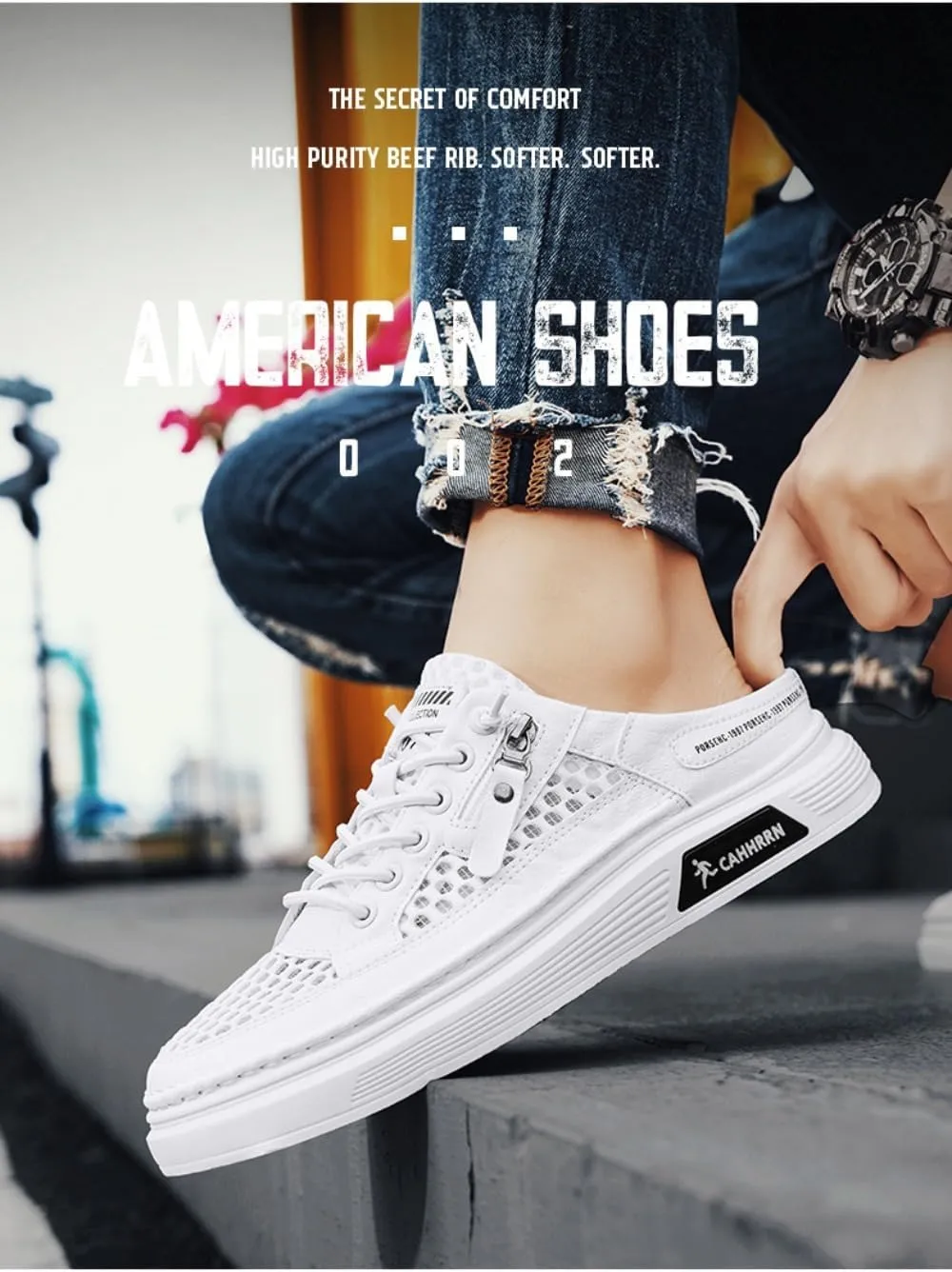 Backless Tennis Shoes for Men Wide Mule Sneakers Slip on House Slippers Platform No Slip Sole Breathable Mesh Lightweight Casual Walking Slides Lace Up Zipper Decors Comfort Wear Shoes Gym Sports