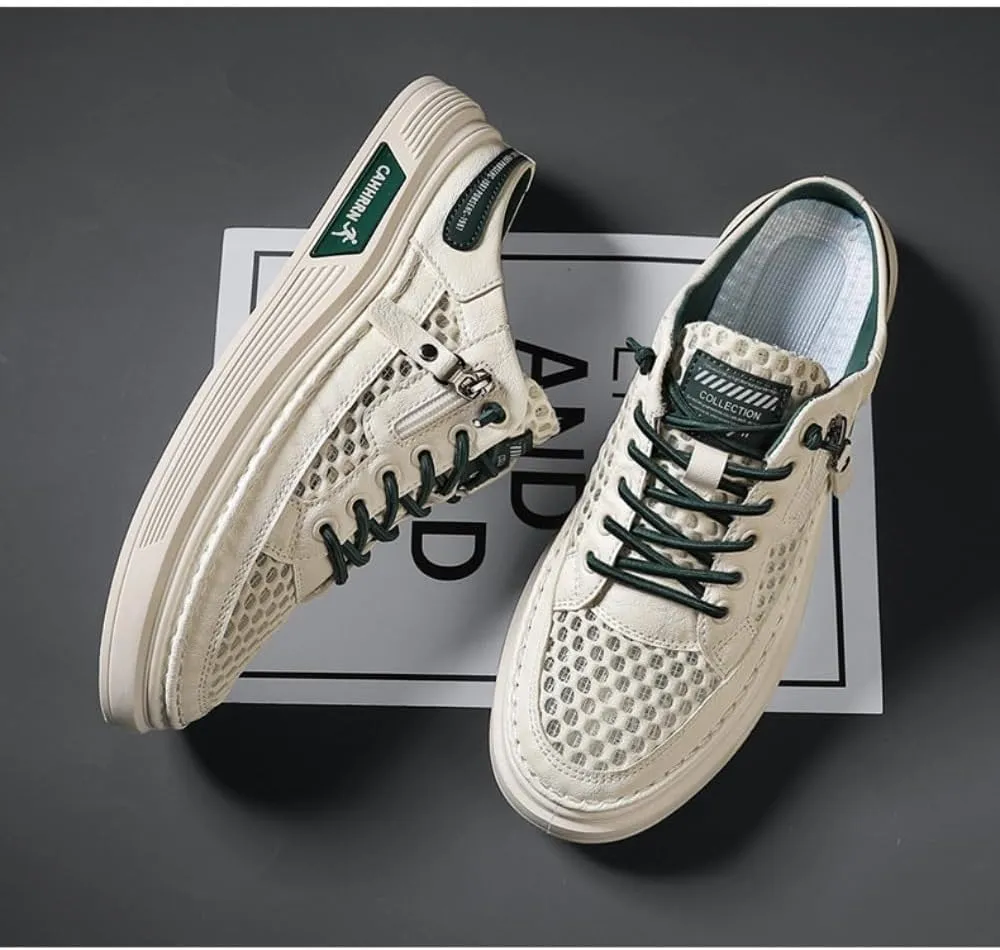 Backless Tennis Shoes for Men Wide Mule Sneakers Slip on House Slippers Platform No Slip Sole Breathable Mesh Lightweight Casual Walking Slides Lace Up Zipper Decors Comfort Wear Shoes Gym Sports