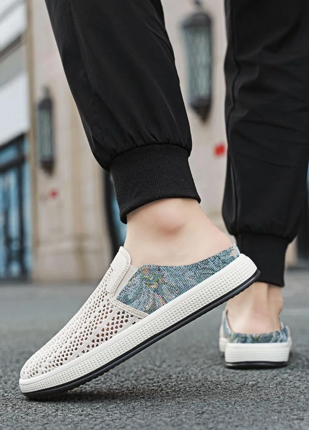 Backless Tennis Shoes for Men Wide Mule Sneakers Slip on House Slippers Platform Open Back Sneakers Casual Sports Shoes Lightweight Breathable Hollow Mesh Comfort Walking Slides Summer Travel Driving