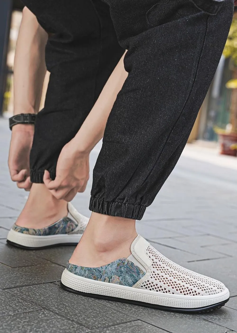 Backless Tennis Shoes for Men Wide Mule Sneakers Slip on House Slippers Platform Open Back Sneakers Casual Sports Shoes Lightweight Breathable Hollow Mesh Comfort Walking Slides Summer Travel Driving