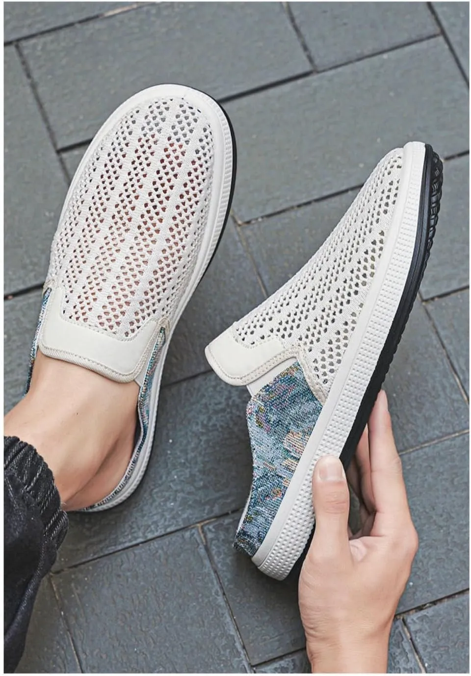 Backless Tennis Shoes for Men Wide Mule Sneakers Slip on House Slippers Platform Open Back Sneakers Casual Sports Shoes Lightweight Breathable Hollow Mesh Comfort Walking Slides Summer Travel Driving