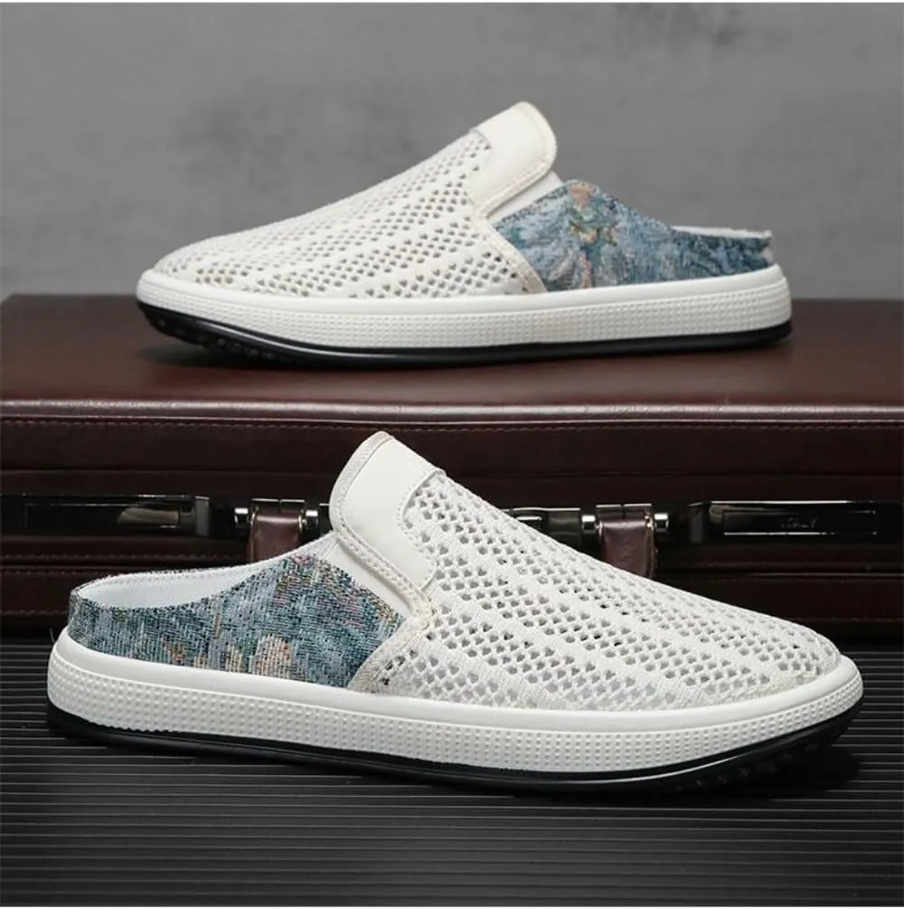 Backless Tennis Shoes for Men Wide Mule Sneakers Slip on House Slippers Platform Open Back Sneakers Casual Sports Shoes Lightweight Breathable Hollow Mesh Comfort Walking Slides Summer Travel Driving
