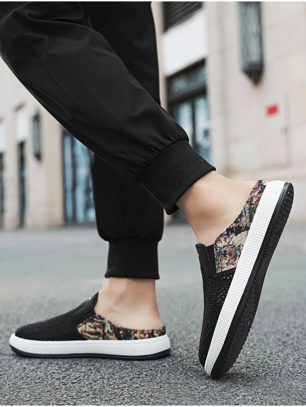 Backless Tennis Shoes for Men Wide Mule Sneakers Slip on House Slippers Platform Open Back Sneakers Casual Sports Shoes Lightweight Breathable Hollow Mesh Comfort Walking Slides Summer Travel Driving