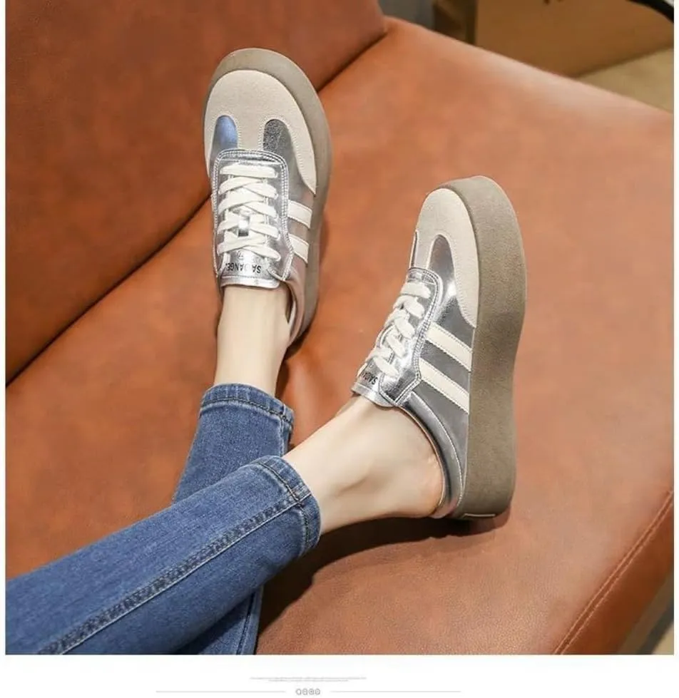 Backless Tennis Shoes for Women Wide Mule Sneakers Slip on Backless Sneakers Platform Canvas Mules Non Slip Chunky Thick Sole Lace Up Breathable Mesh Casual Walking Slides Lightweight Round Toe Girl