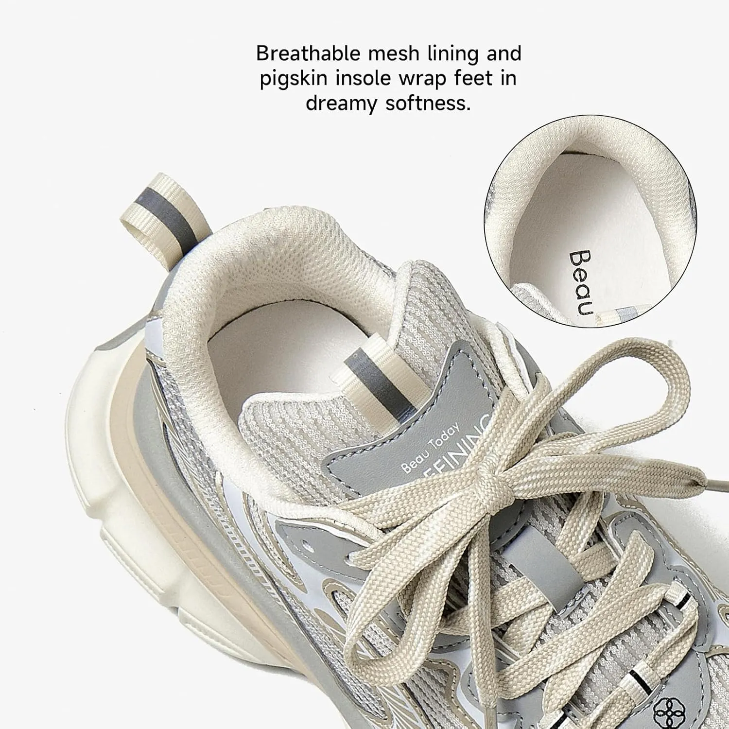 BEAU TODAY Womens Chunky Sneakers,Fashion Sneakers for Women,Lace-up Air Mesh Chunky Walking Tennis Shoes Treny Dad Sneakers