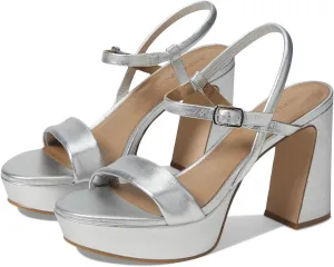 Bernardo® Ventura Heeled Sandals for Women – Leather Construction – Rubber Outsole – Ankle Buckle Closure Silver 7.5 M