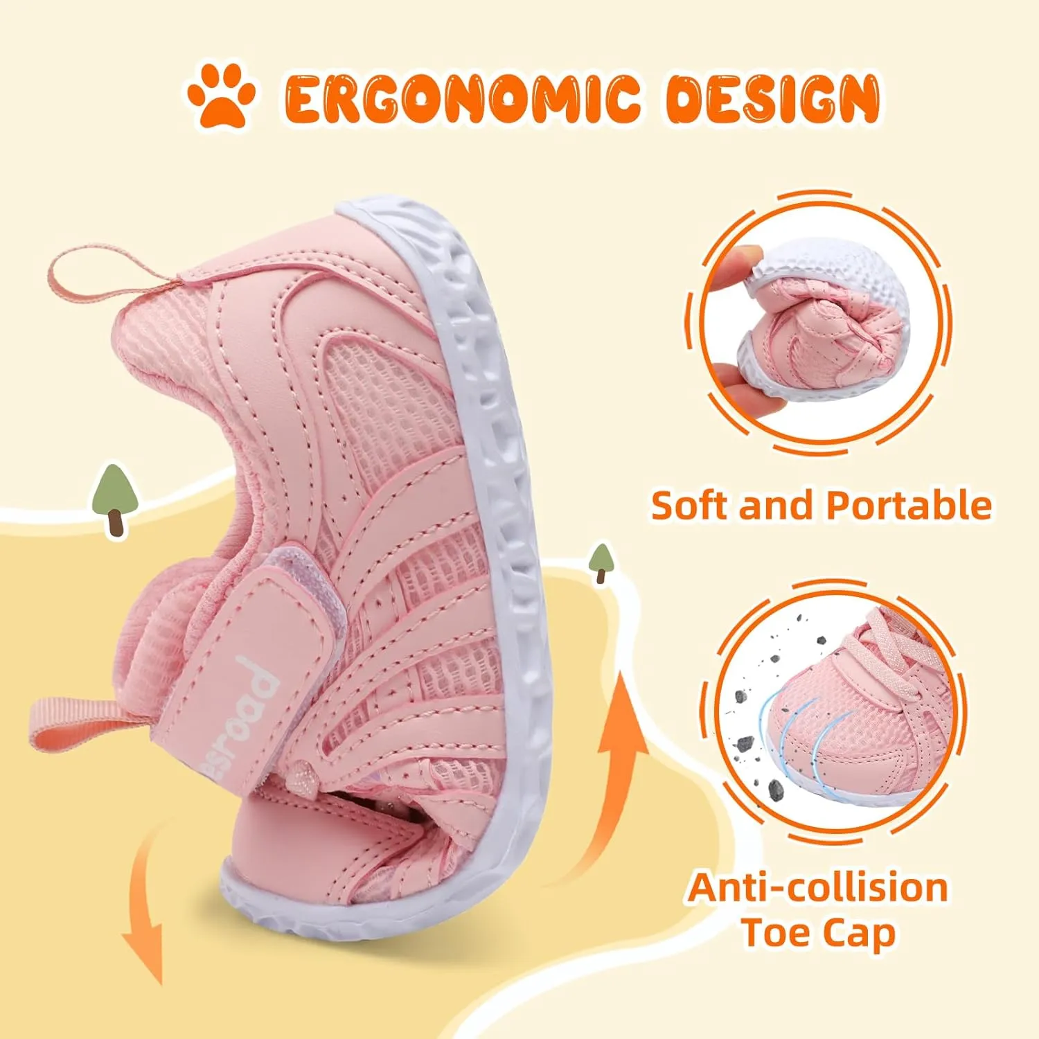 Besroad Toddler Shoes Boys Girls Barefoot Sneakers Kids Breathable Walking Shoes Lightweight Strap Non-Slip Sole Tennis Shoes