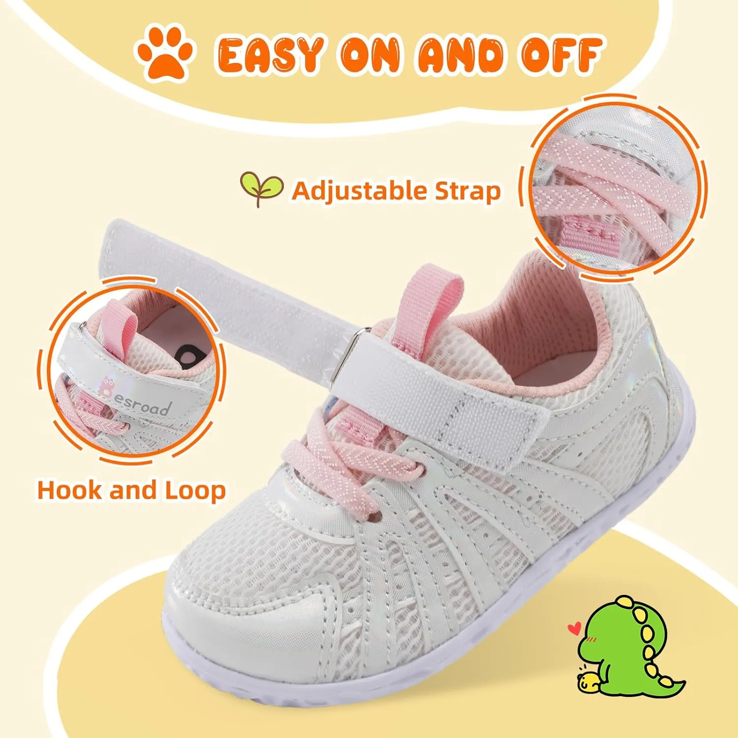 Besroad Toddler Shoes Boys Girls Barefoot Sneakers Kids Breathable Walking Shoes Lightweight Strap Non-Slip Sole Tennis Shoes