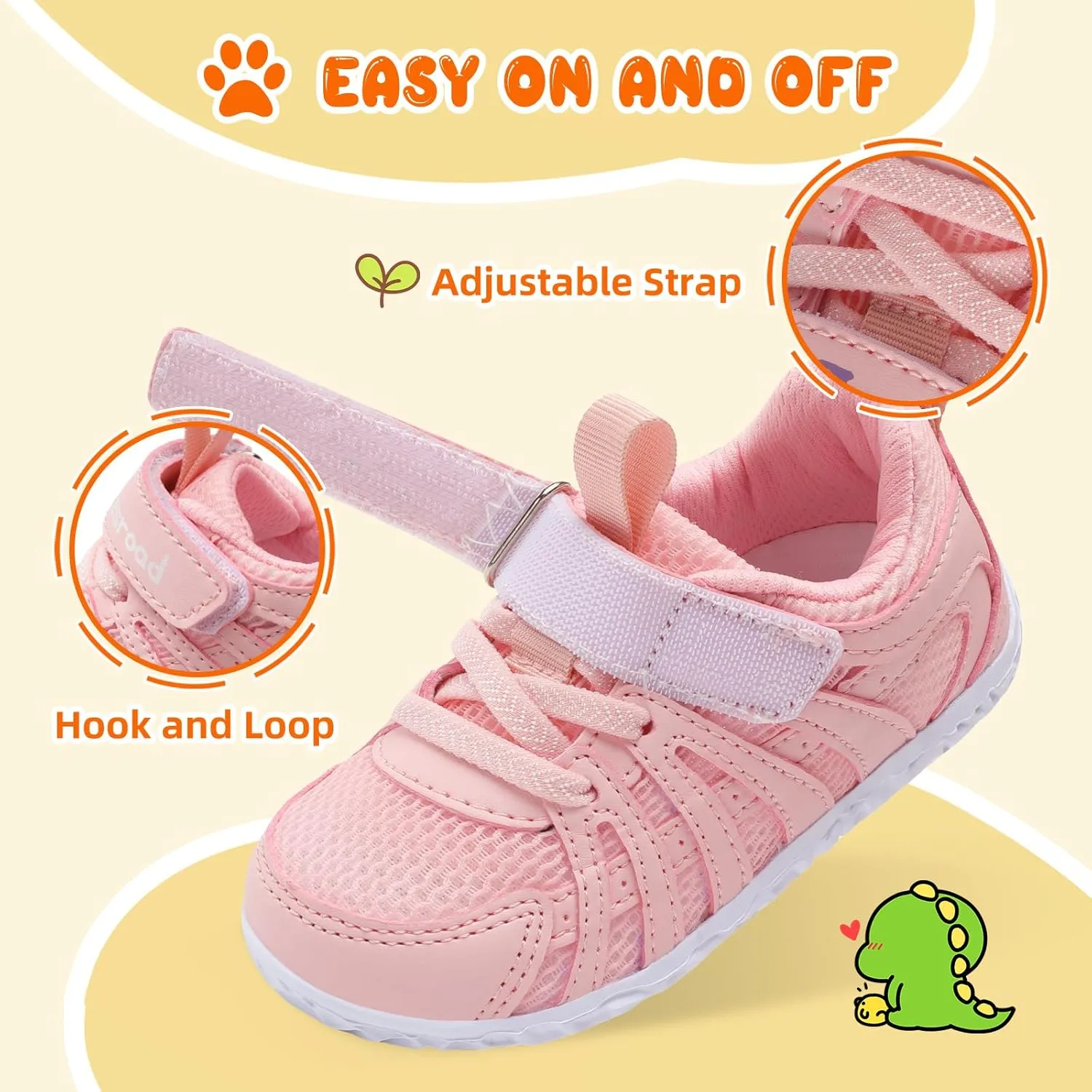 Besroad Toddler Shoes Boys Girls Barefoot Sneakers Kids Breathable Walking Shoes Lightweight Strap Non-Slip Sole Tennis Shoes