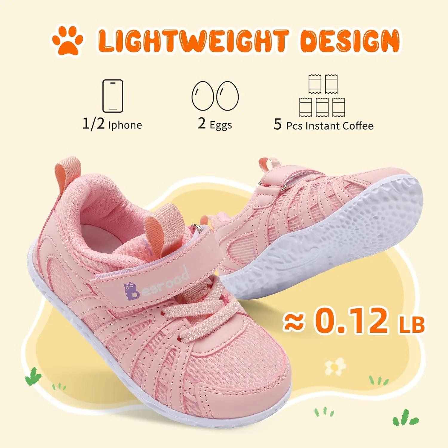 Besroad Toddler Shoes Boys Girls Barefoot Sneakers Kids Breathable Walking Shoes Lightweight Strap Non-Slip Sole Tennis Shoes