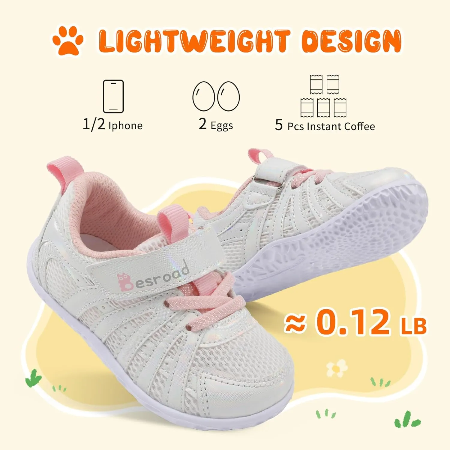 Besroad Toddler Shoes Boys Girls Barefoot Sneakers Kids Breathable Walking Shoes Lightweight Strap Non-Slip Sole Tennis Shoes