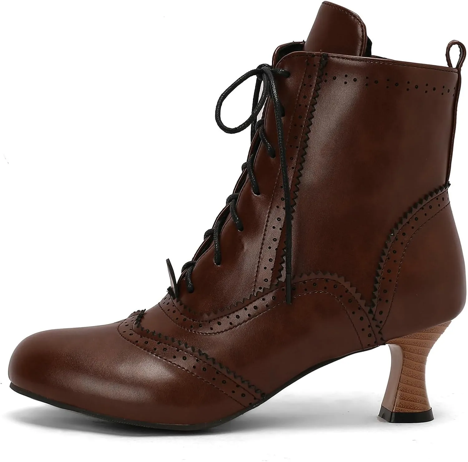 Betastella Womens Vintage Renaissance Boots Kitten Heel Lace Up Victorian Boots Round Toe Chunky Heel Ankle Boots Wingtip Brogue Witch Booties