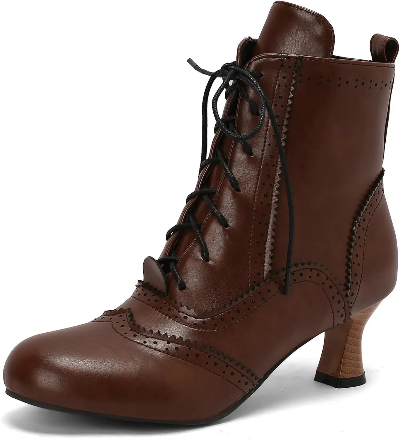 Betastella Womens Vintage Renaissance Boots Kitten Heel Lace Up Victorian Boots Round Toe Chunky Heel Ankle Boots Wingtip Brogue Witch Booties