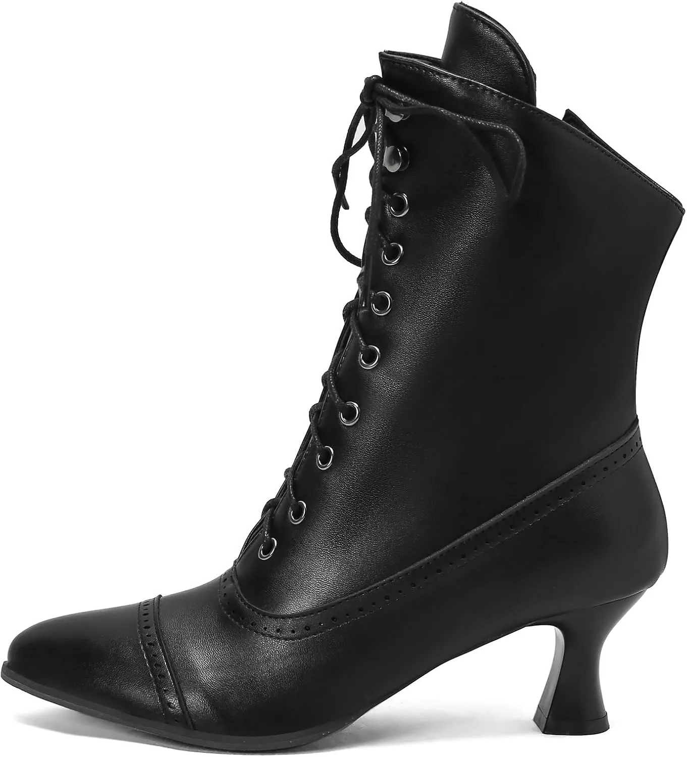Betastella Womens Vintage Style Renaissance Boots Kitten Heel Lace Up Victorian Boots Pointed Toe Chunky Heel Ankle Boots Wingtip Witch Booties