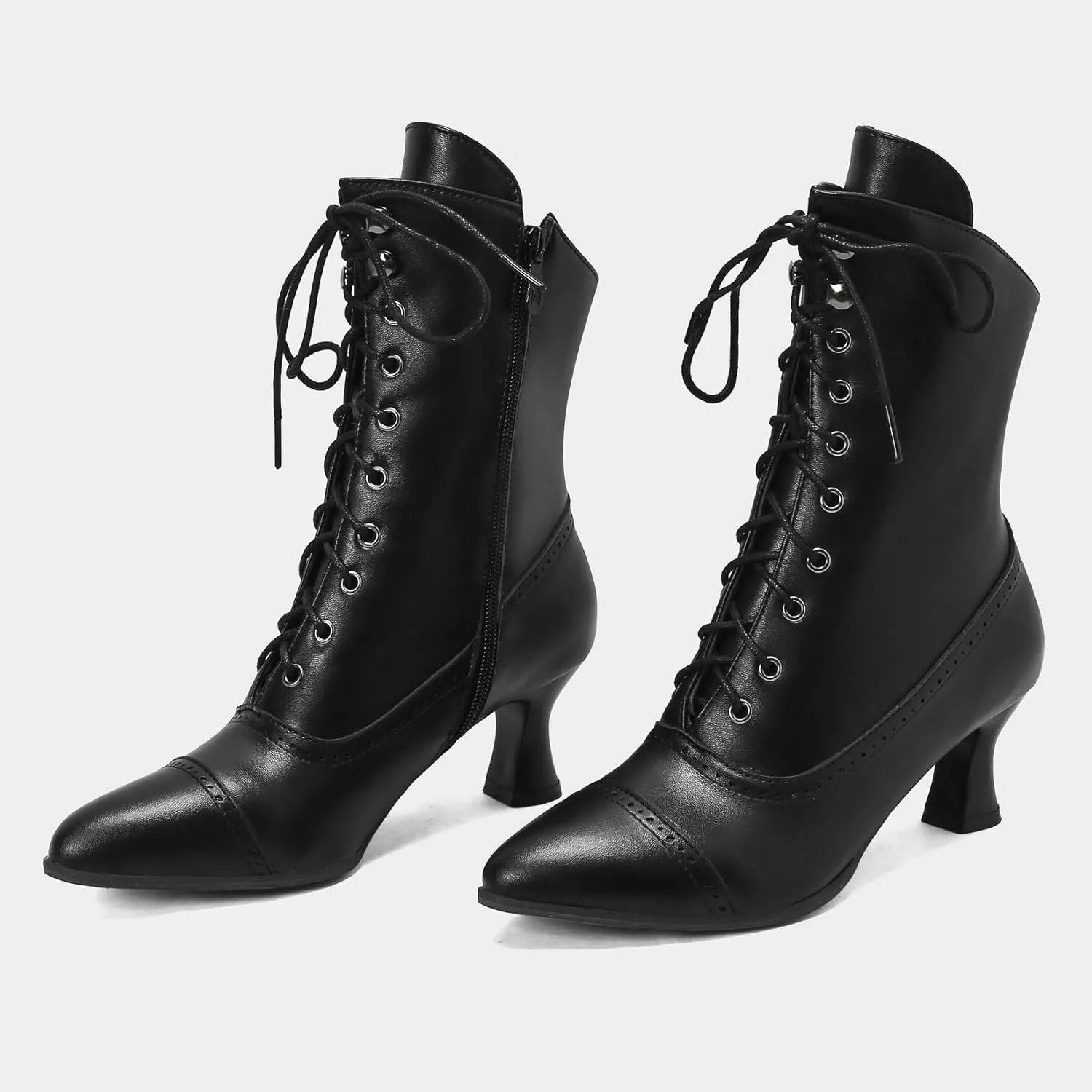 Betastella Womens Vintage Style Renaissance Boots Kitten Heel Lace Up Victorian Boots Pointed Toe Chunky Heel Ankle Boots Wingtip Witch Booties