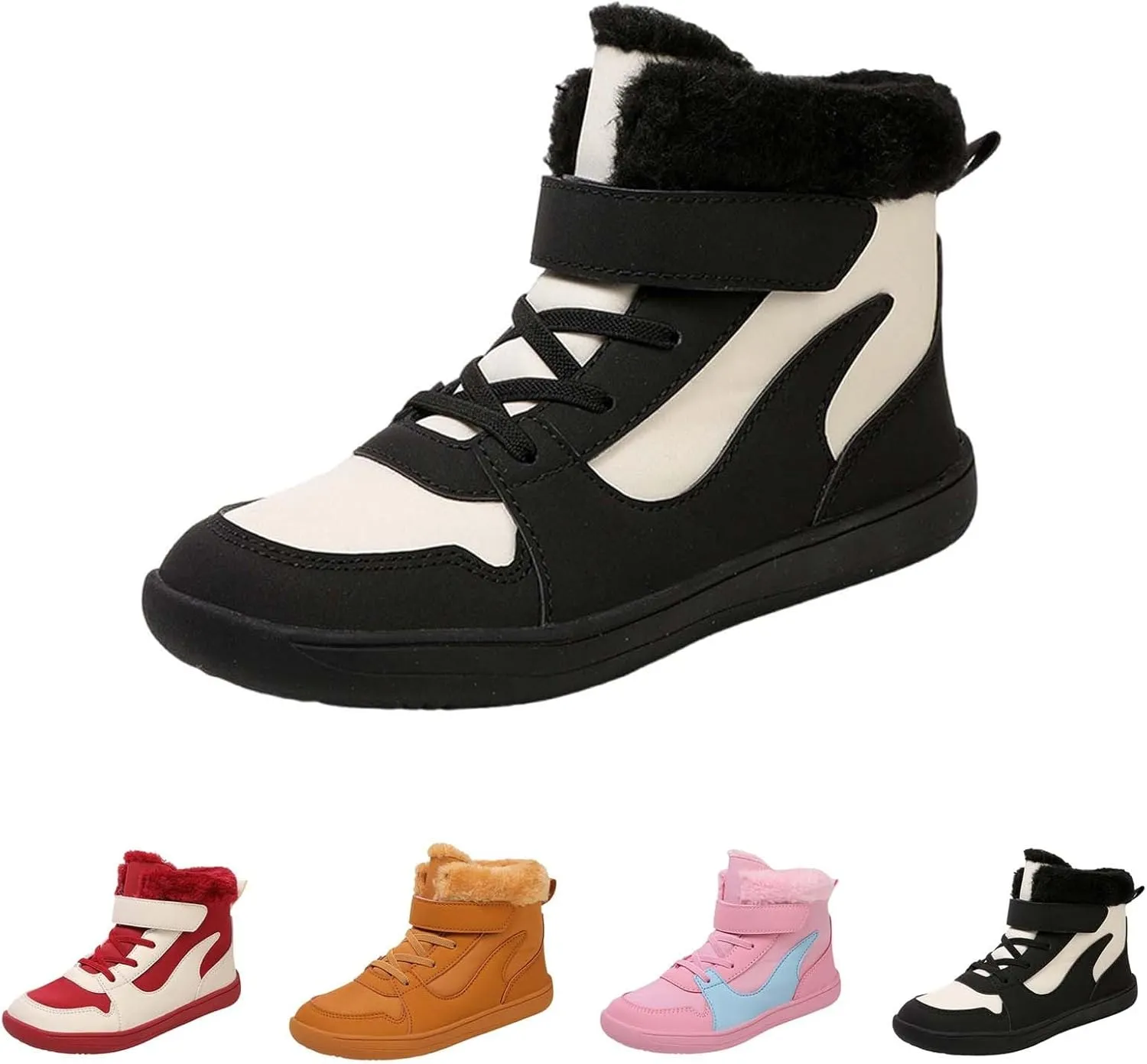 Big Kids Barefoot F𝐮r Lined Boots Boys Girls Black Running Snow Fleece Boots Fuzzy Hiking Walking Flat Shoes