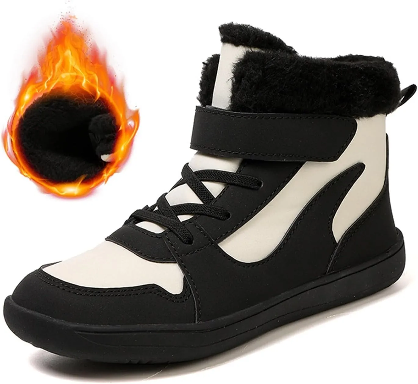 Big Kids Barefoot F𝐮r Lined Boots Boys Girls Black Running Snow Fleece Boots Fuzzy Hiking Walking Flat Shoes