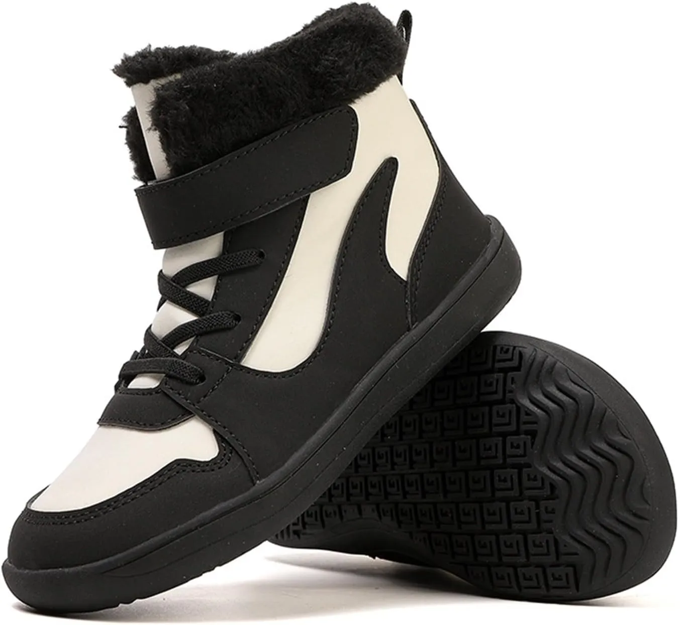 Big Kids Barefoot F𝐮r Lined Boots Boys Girls Black Running Snow Fleece Boots Fuzzy Hiking Walking Flat Shoes