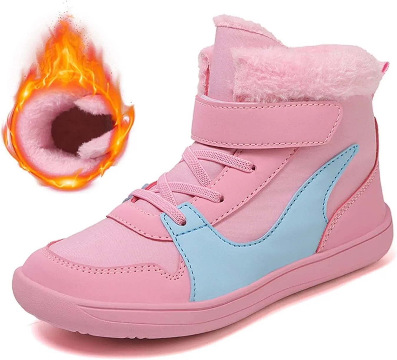 Big Kids Barefoot F𝐮r Lined Boots Boys Girls Black Running Snow Fleece Boots Fuzzy Hiking Walking Flat Shoes