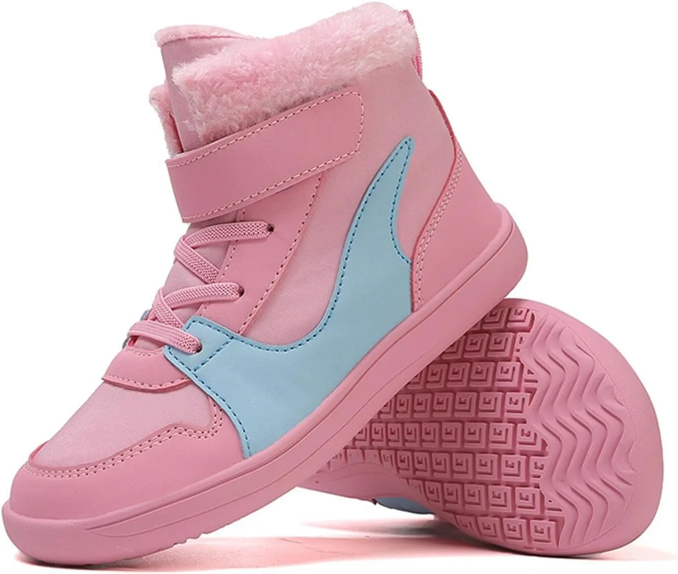 Big Kids Barefoot F𝐮r Lined Boots Boys Girls Black Running Snow Fleece Boots Fuzzy Hiking Walking Flat Shoes