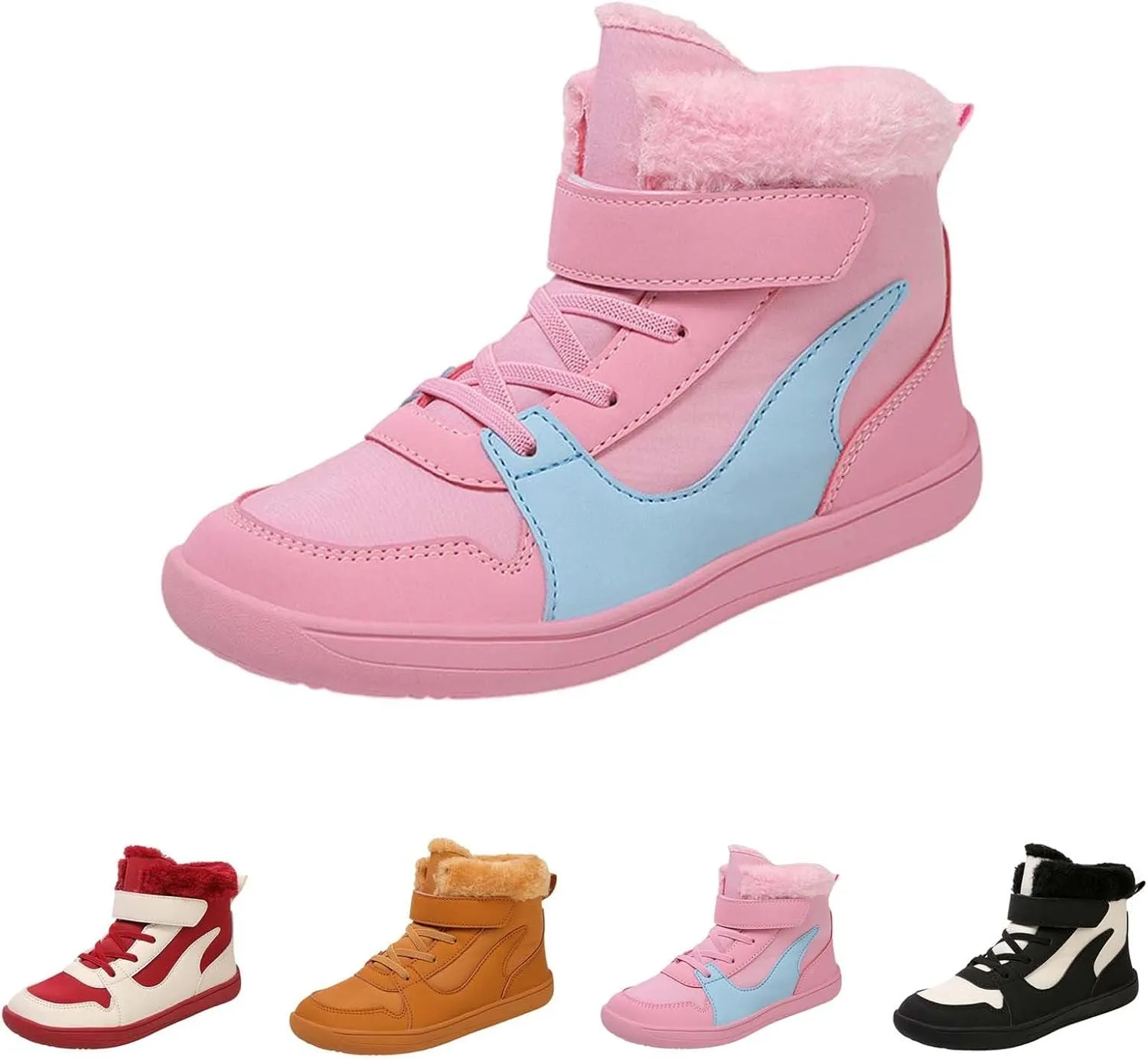 Big Kids Barefoot F𝐮r Lined Boots Boys Girls Black Running Snow Fleece Boots Fuzzy Hiking Walking Flat Shoes