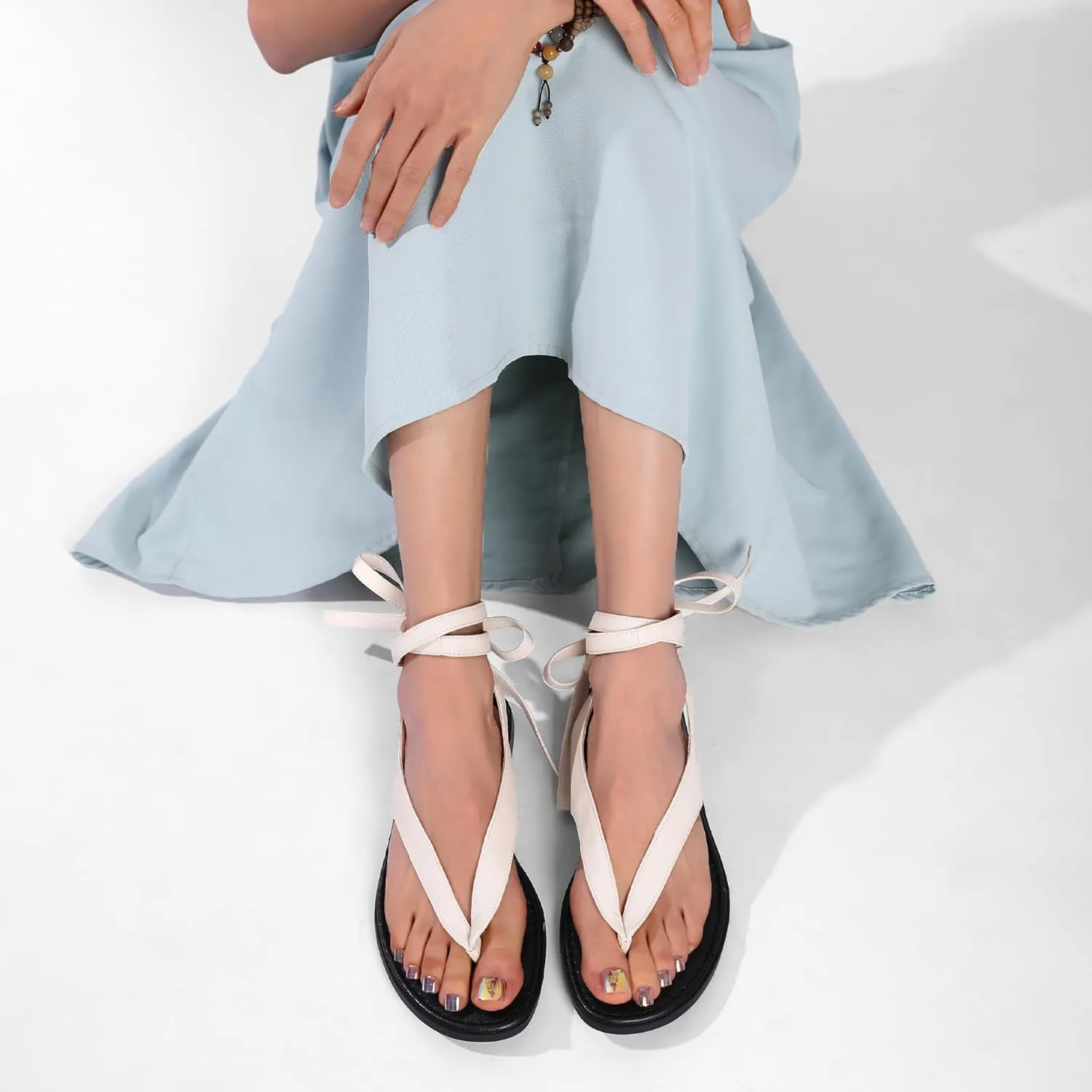 Black Ankle Strappy Thong Sandals for Women Cute Suede Flat Sandals Ladies Summer Dressy Beach Flip Flops Sandals