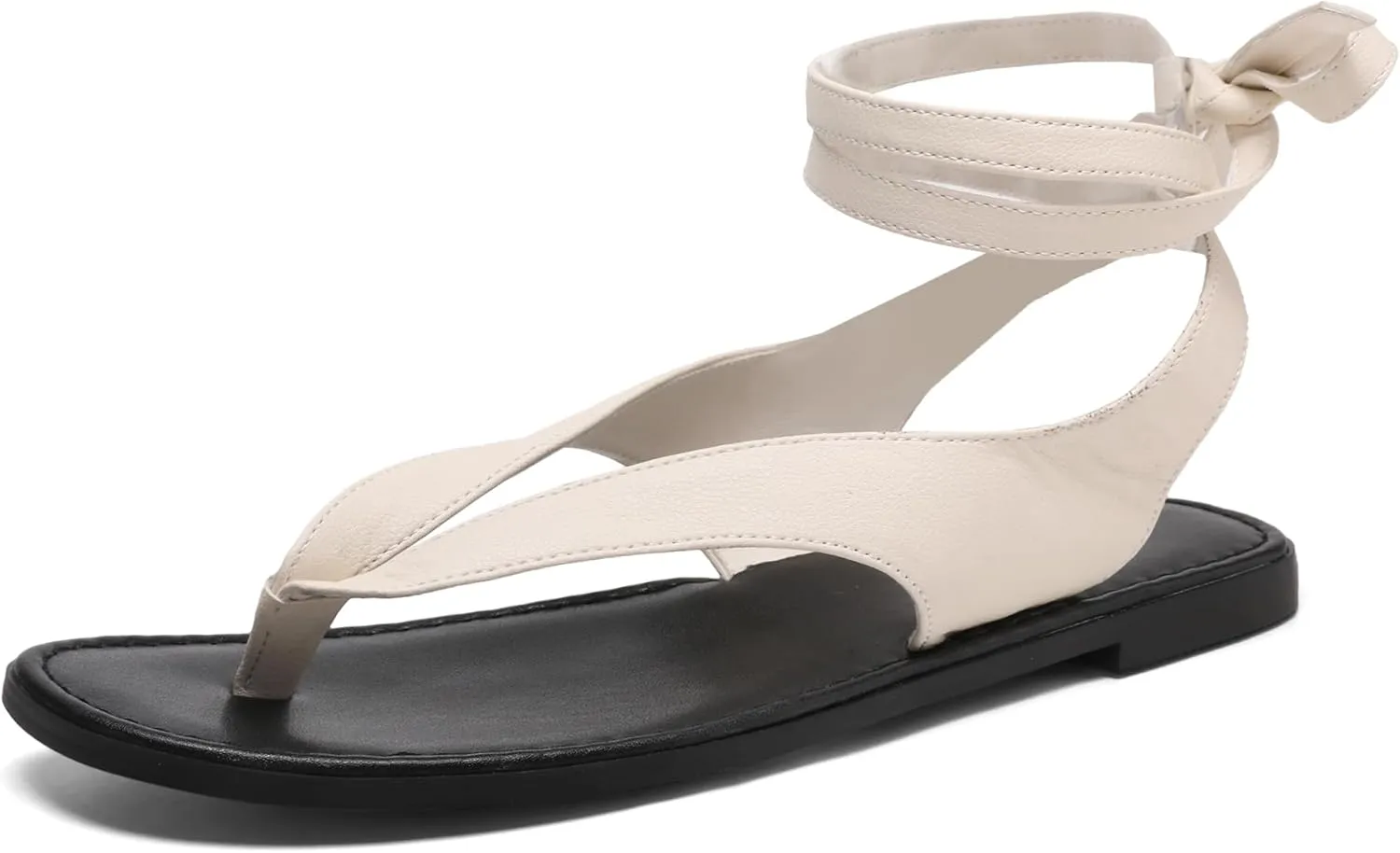 Black Ankle Strappy Thong Sandals for Women Cute Suede Flat Sandals Ladies Summer Dressy Beach Flip Flops Sandals