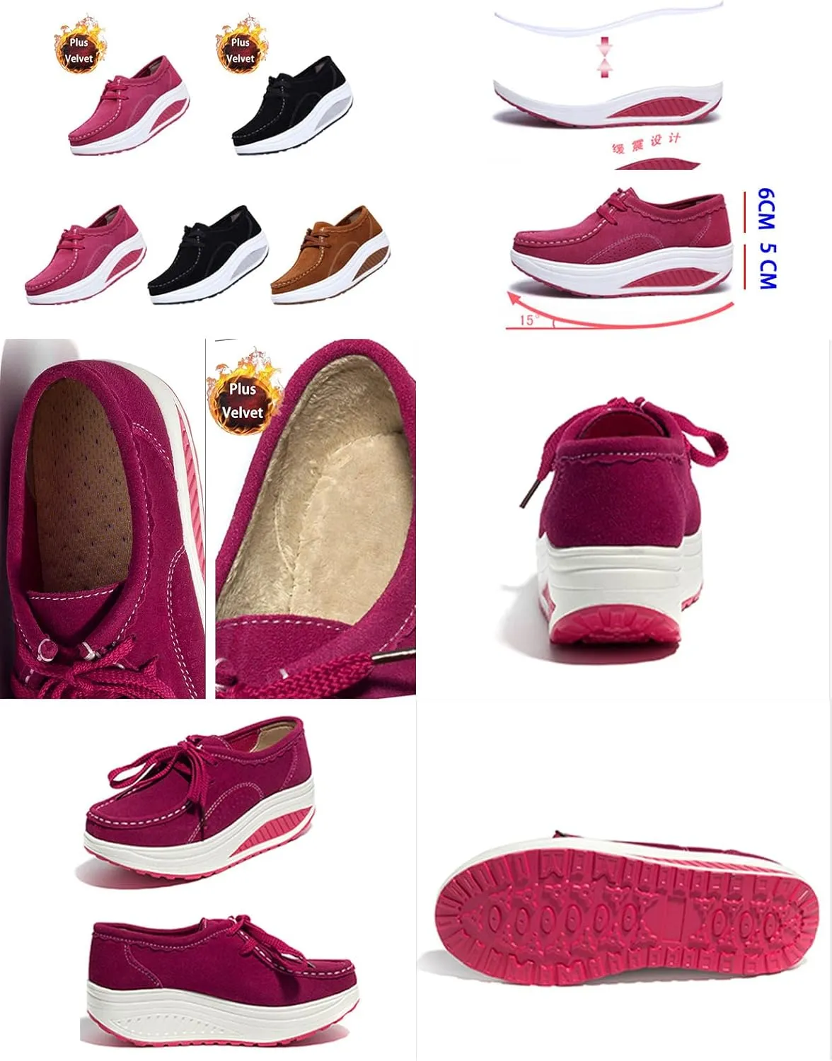 BlackeEight Women's Pain Relief Walk Shoes Lightweight Comfy Suede Casual Lace-up Low Height Antiskid Wedge Orthotic Nurse Sneakers