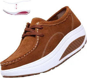 BlackeEight Women's Pain Relief Walk Shoes Lightweight Comfy Suede Casual Lace-up Low Height Antiskid Wedge Orthotic Nurse Sneakers