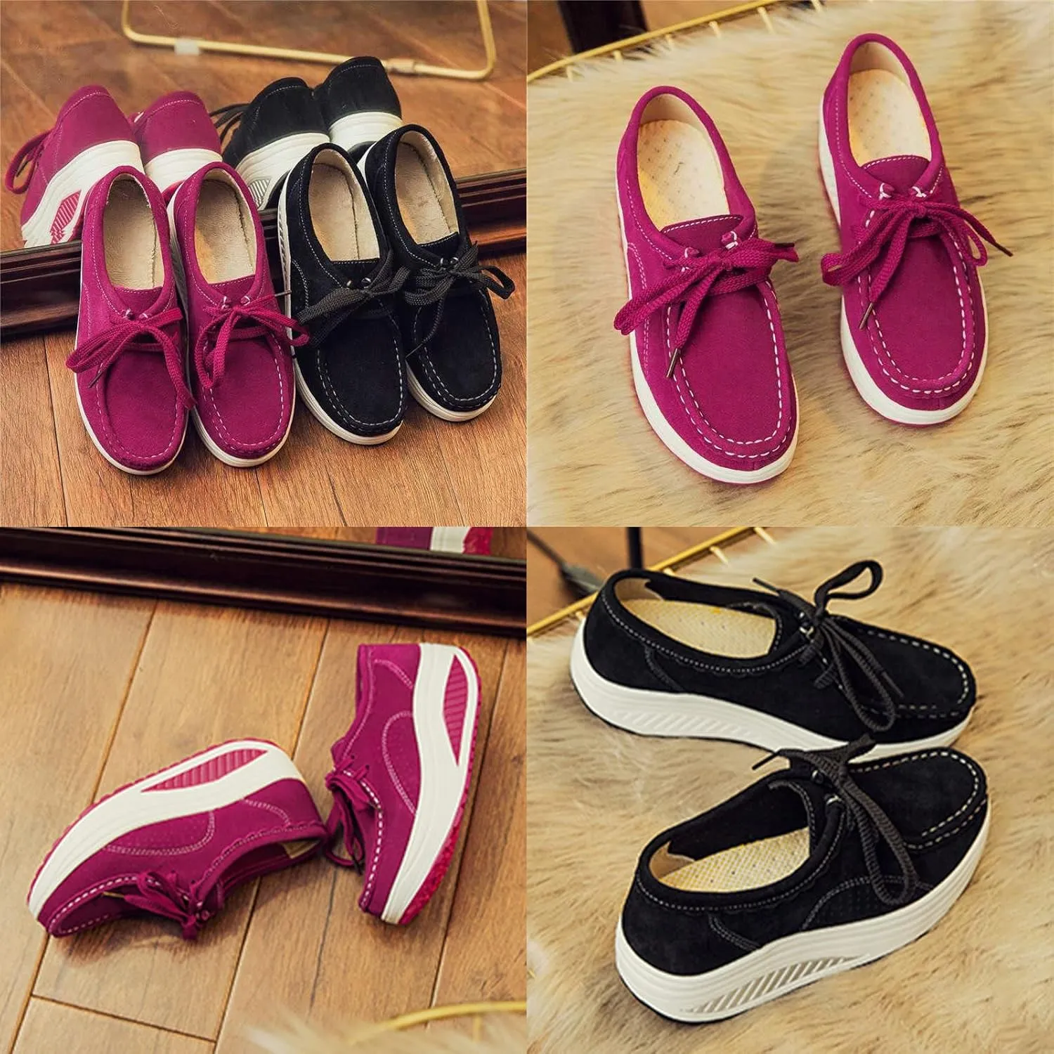 BlackeEight Women's Pain Relief Walk Shoes Lightweight Comfy Suede Casual Lace-up Low Height Antiskid Wedge Orthotic Nurse Sneakers