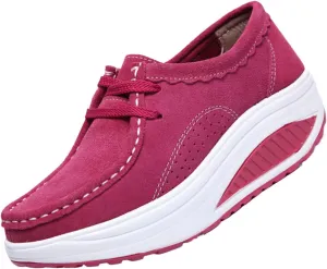 BlackeEight Women's Pain Relief Walk Shoes Lightweight Comfy Suede Casual Lace-up Low Height Antiskid Wedge Orthotic Nurse Sneakers
