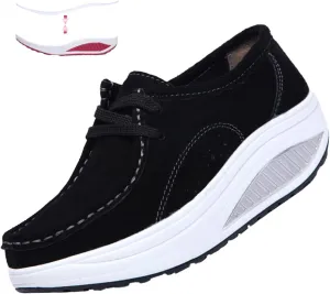 BlackeEight Women's Pain Relief Walk Shoes Lightweight Comfy Suede Casual Lace-up Low Height Antiskid Wedge Orthotic Nurse Sneakers