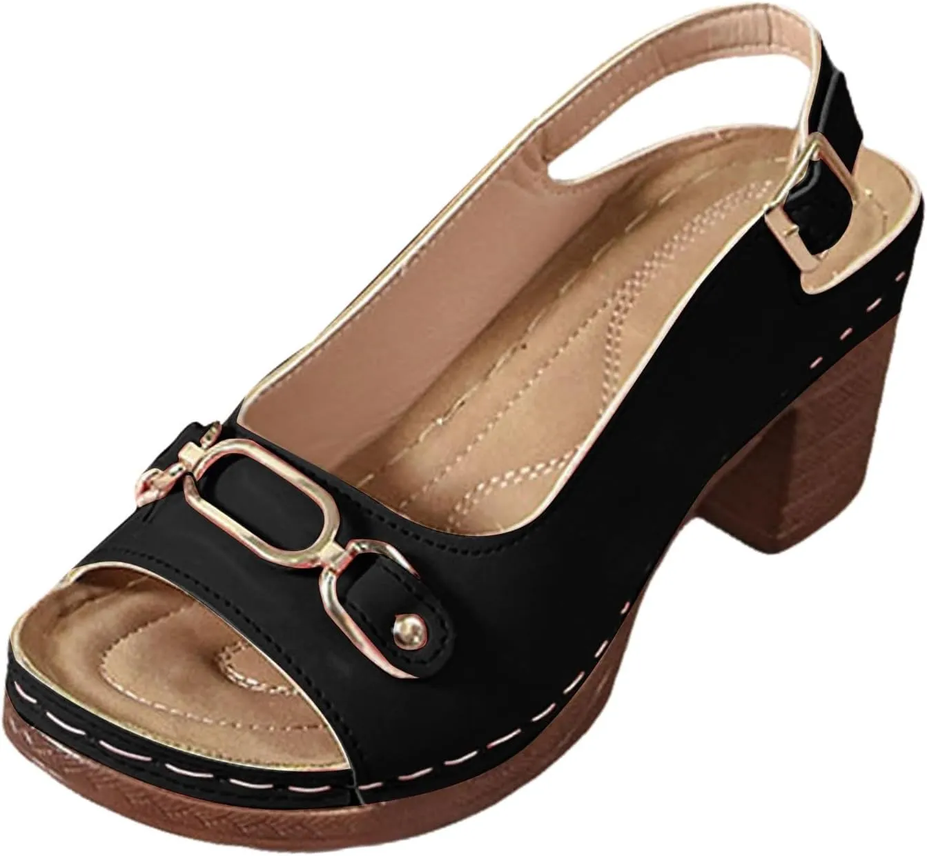 Block Heel Sandals for Women 2025 Comfy Slingback Dressy Peep Toe Adjustable Strappy Sandals Chunky Mid High Heeled Ladies Cushion Footbed Orthopedic Arch Support Shoes for Daily Wear