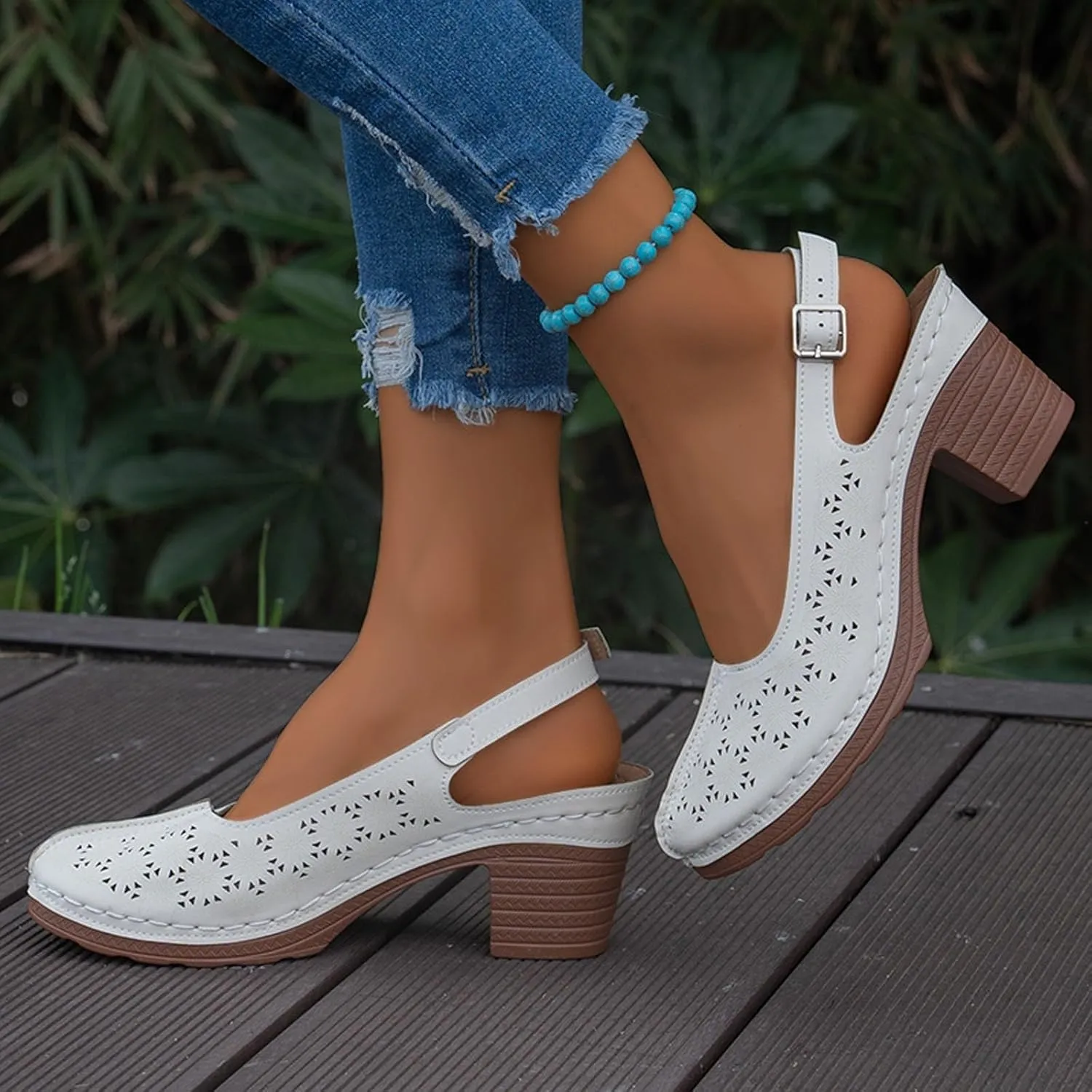 Block Heel Sandals For Women Closed Toe Hollow Out Vamp Ankle Strap Buckle Round Toe Sandals Low Block Chunky Heels Sandal Comfortable Soft Bottom Fashion Sandal Elegant Wedding Going Out Shoes