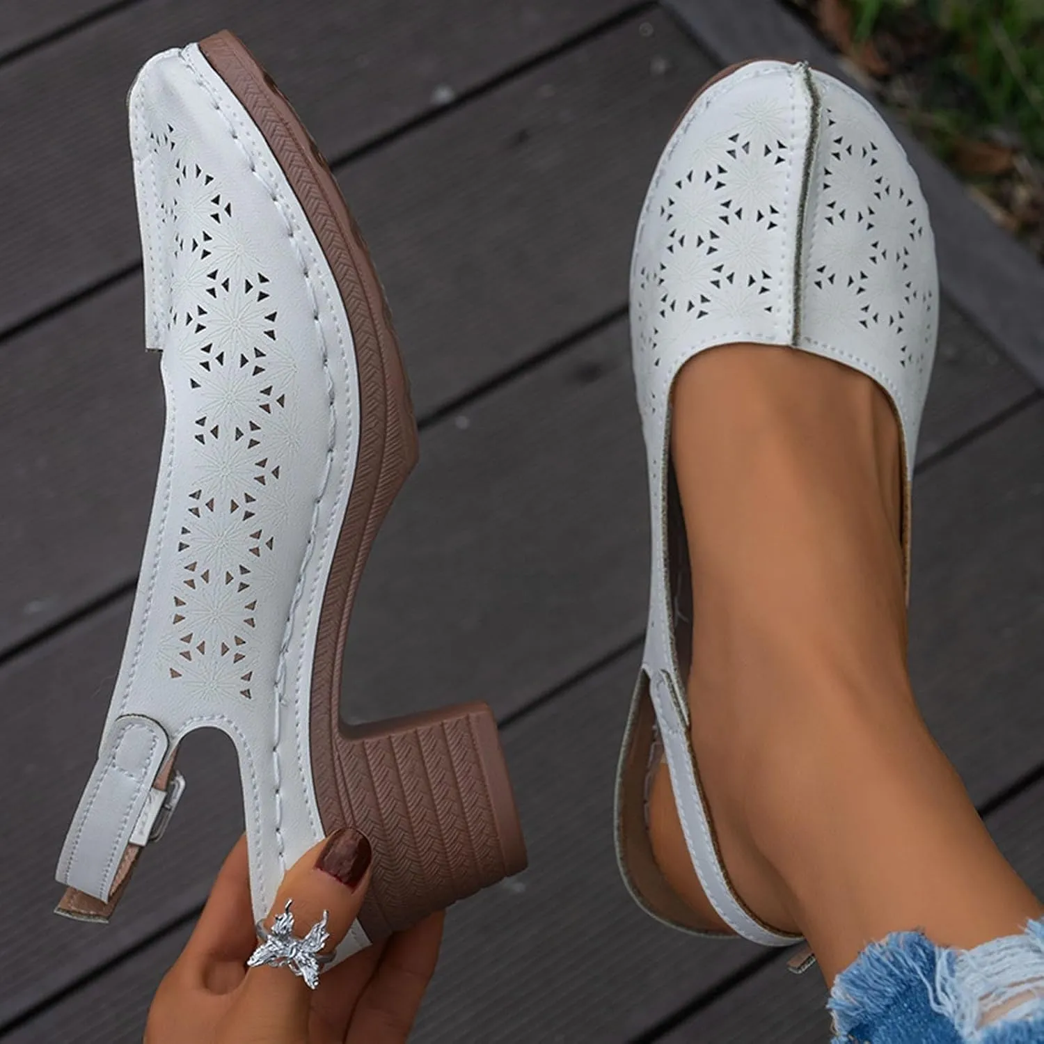 Block Heel Sandals For Women Closed Toe Hollow Out Vamp Ankle Strap Buckle Round Toe Sandals Low Block Chunky Heels Sandal Comfortable Soft Bottom Fashion Sandal Elegant Wedding Going Out Shoes