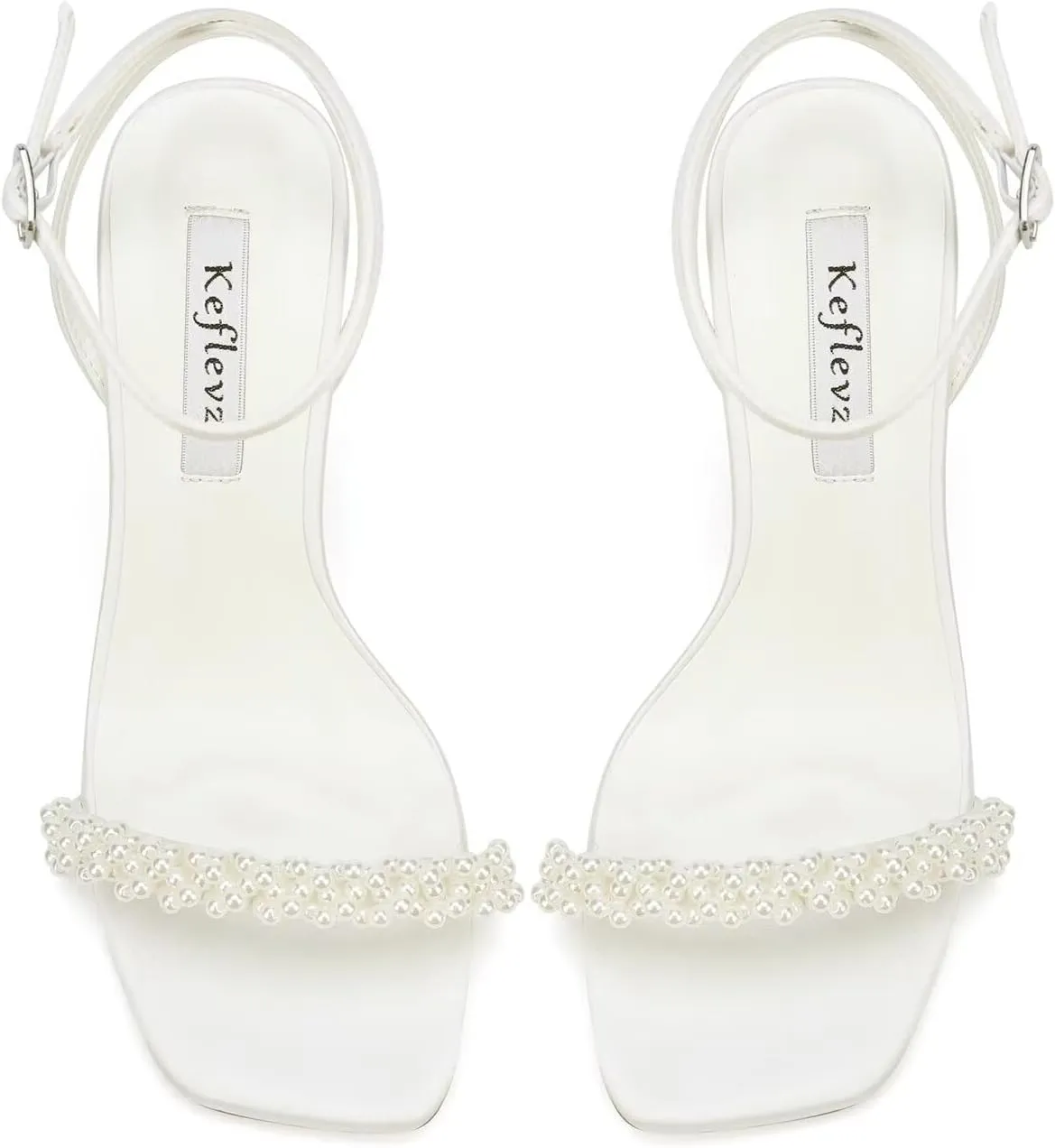 Block Heel Wedding Sandals Pearl Heels Wedding Shoes for Bride Open Square Toe Bridal Shoes