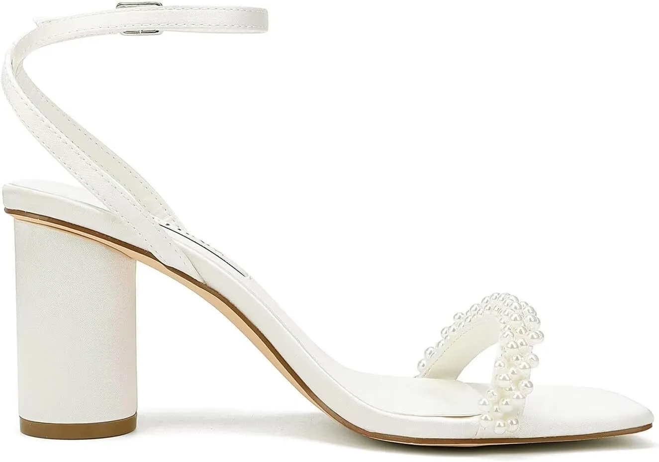 Block Heel Wedding Sandals Pearl Heels Wedding Shoes for Bride Open Square Toe Bridal Shoes