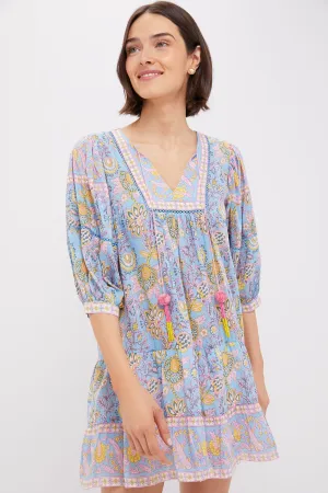 Blue Yellow Printed Zoe Mini Dress