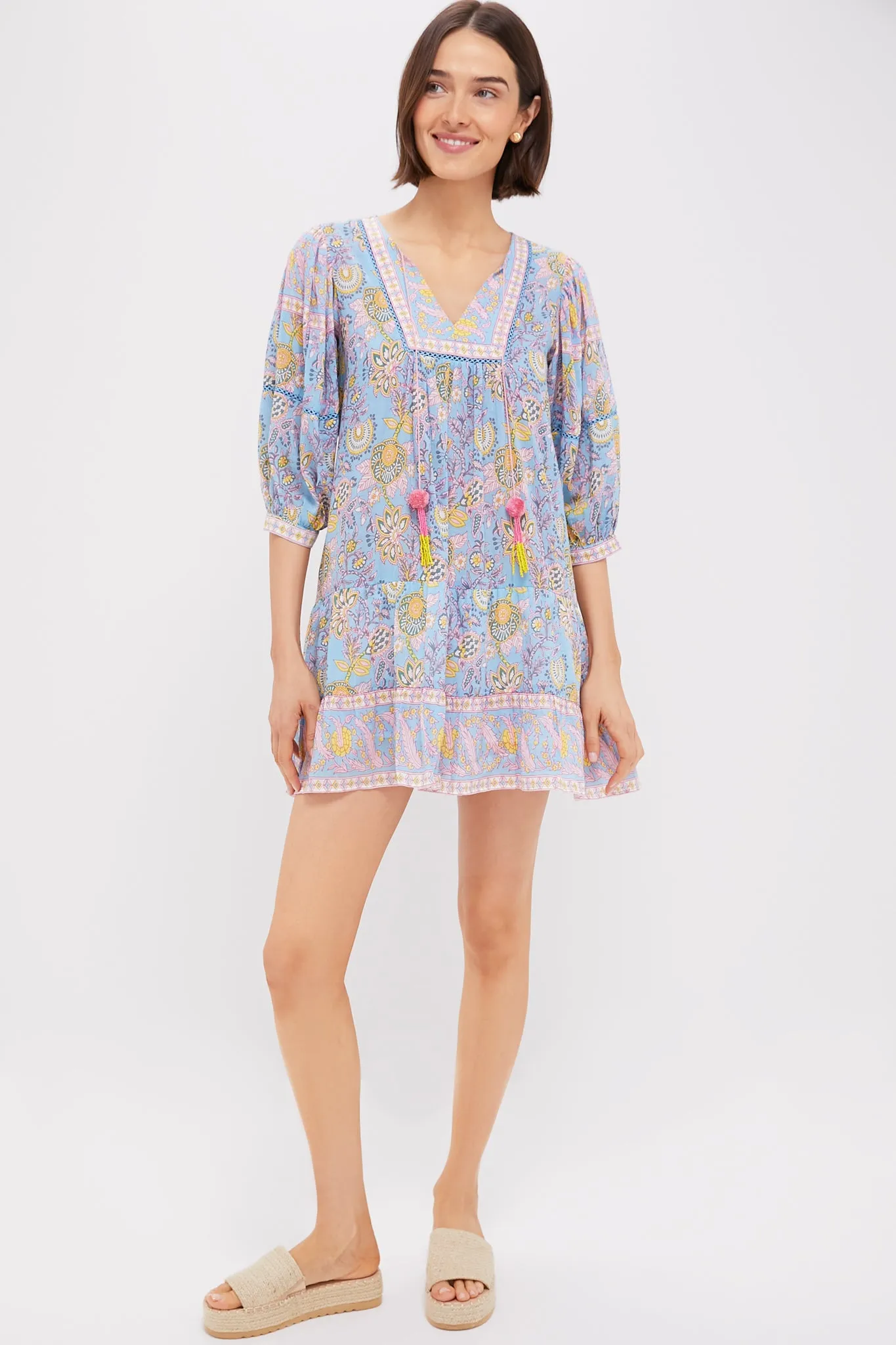 Blue Yellow Printed Zoe Mini Dress
