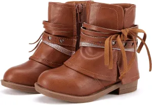BMCiTYBM Toddler Little Girls Cowboy Cowgirl Boots Kids Pointed Toe Western Boots Mid Calf Side Zipper Riding Shoes for All Seasons (Toddler/Little Kid)