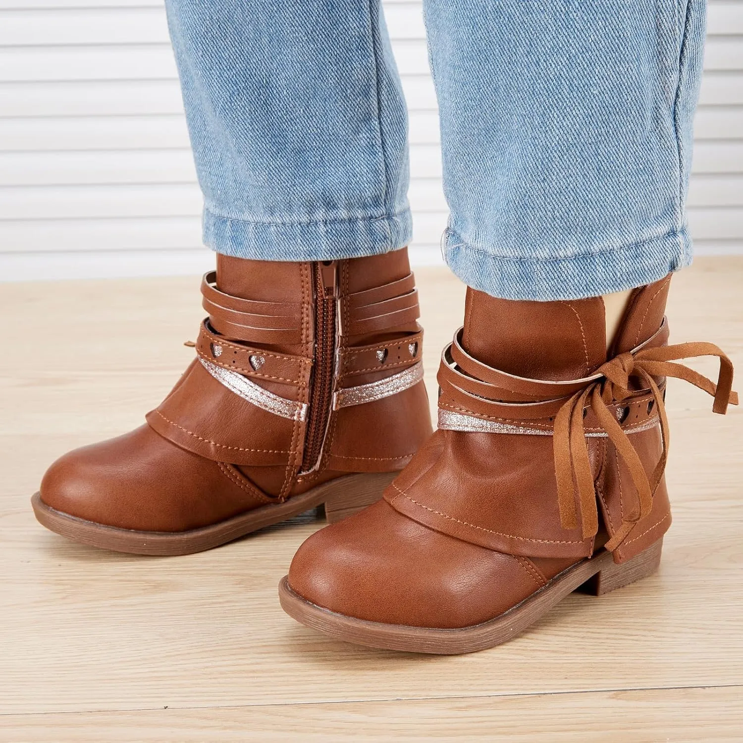 BMCiTYBM Toddler Little Girls Cowboy Cowgirl Boots Kids Pointed Toe Western Boots Mid Calf Side Zipper Riding Shoes for All Seasons (Toddler/Little Kid)