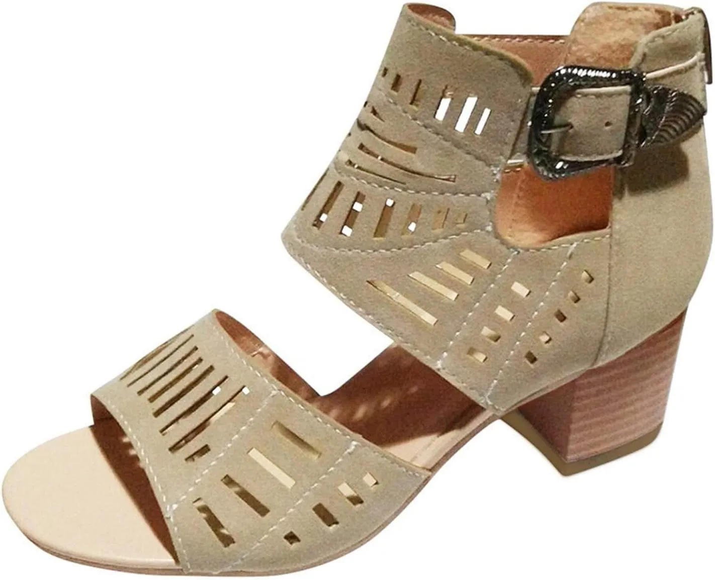 BORAMAX Ladies Ankle Buckle Sandals, Roman Sandals Casual Summer Hollow Open Toe High Chunky Heel Booties Black-10