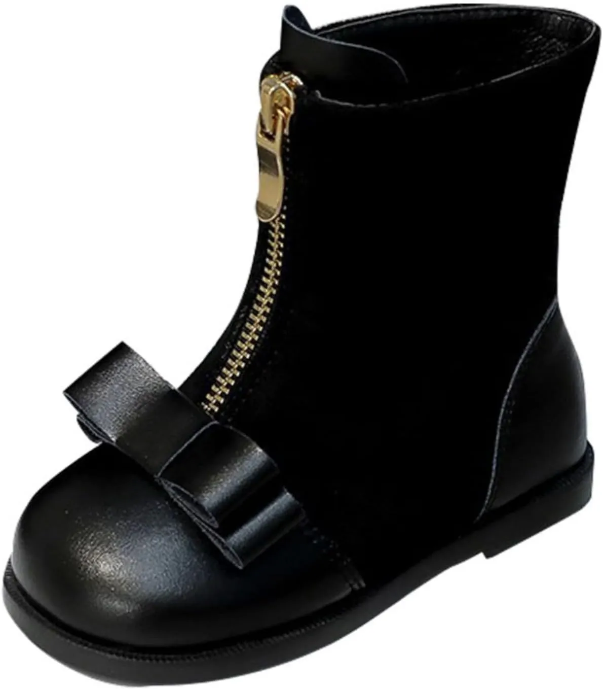 Bow Fuzzy Leather Boots For Girls Kids Front Zipper Soft 𝐖aterproof Booties Shoes Sole Non Slip Childrens Comfy Shoes