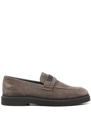 Brunello Cucinelli Monili Chain-Detail Loafers Pepper Grey