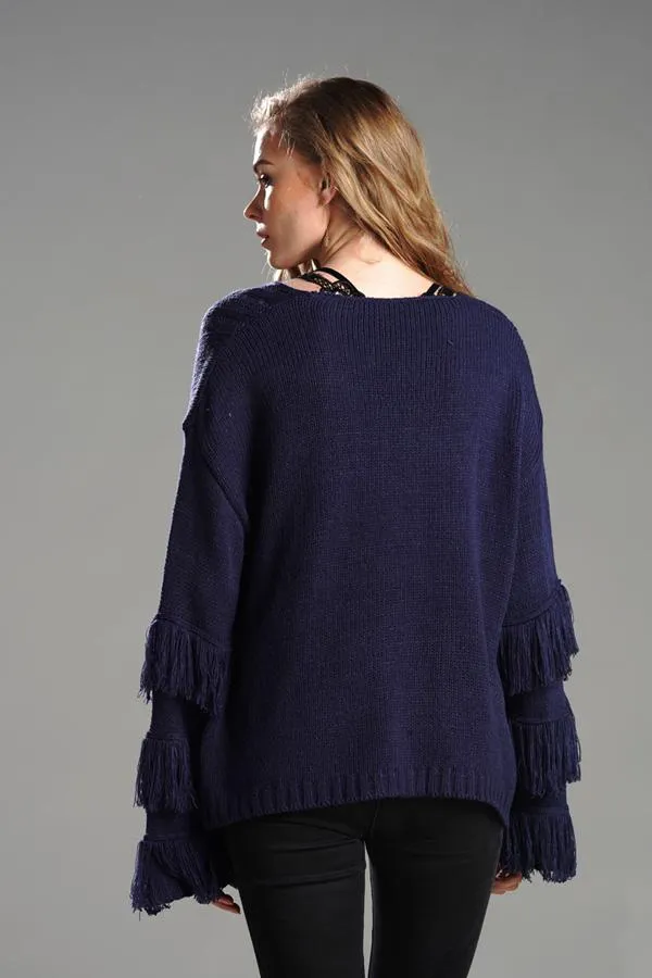 Cable Knit Tassel Fluffy Sweater