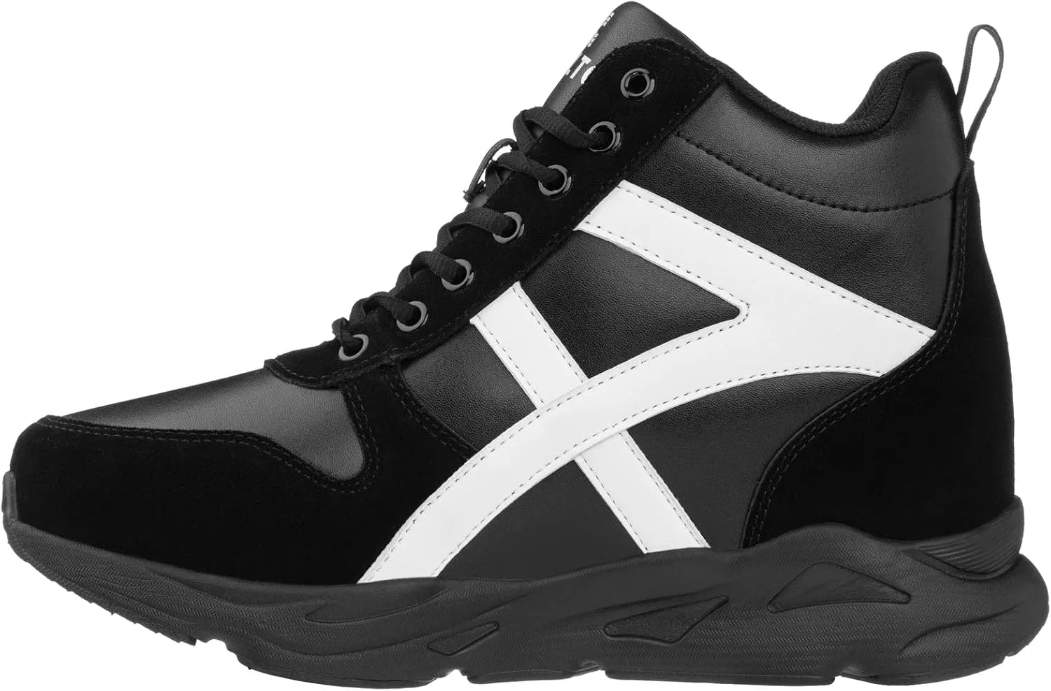 CALTO Men's Invisible Height Increasing Elevator Shoes - Black/White Lace-up High-Top Hiking Style Sneaker Boots - 3.6 Inches Taller - S22783 - Size 12 D(M) US